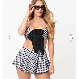 Unique Vintage NWT Gingham Bow Rialto Top and Coronado Skirt Two Piece Swimsuit